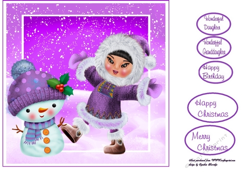 lavender girl and snowman