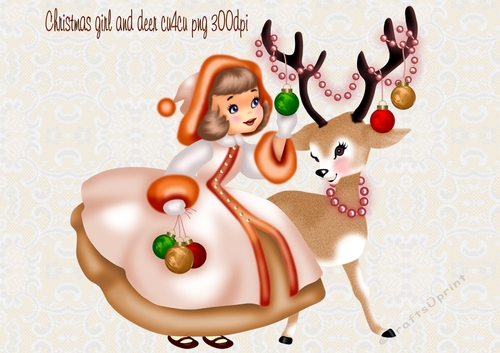 Christmas girl and deer