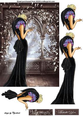 Decoupage Lady in Black Ball Gown