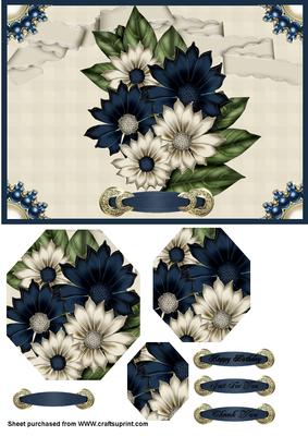 Ivory and Navy Flowers