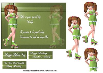 Roller Skating Little Girl Fathers Day or Birthday