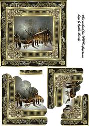 Christmas Scenery Gold Framed