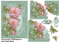 Mint Butterflies and Roses