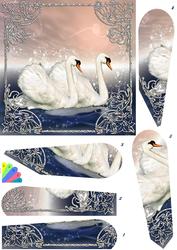 2 Swans Fan Shaped Card