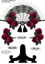 Red Rose Fan and Stand