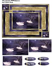 Swans Double Gold Frame