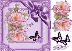Pink Rose and Butterflies 8x8