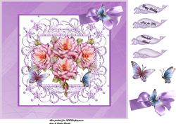 Pink Rose and Butterflies Square