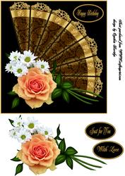 Peach Rose and Flowers Fan