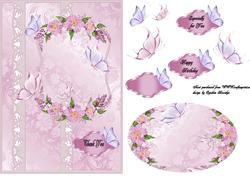 Pink Flowers and Butterflies