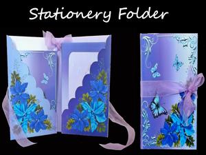 Blue Flowers Stationery Folder Kit