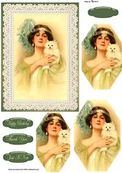Vintage Lady with White Cat