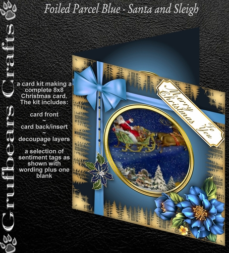 Foiled Parcel Blue - Santa and Sleigh
