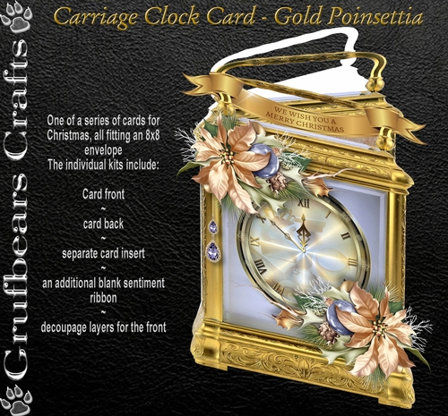 Carriage Clock Card - Gold Poinsettia