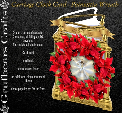 Carriage Clock Card - Poinsettia Wreath