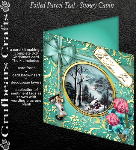 Foiled Parcel Teal - Snowy Cabin