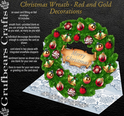 Christmas Wreath Easel Card - Red and Gold Decorations
