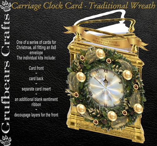 Carriage Clock Card - Traditional Wreath