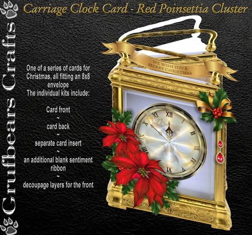 Carriage Clock Card - Red Poinsettia Cluster