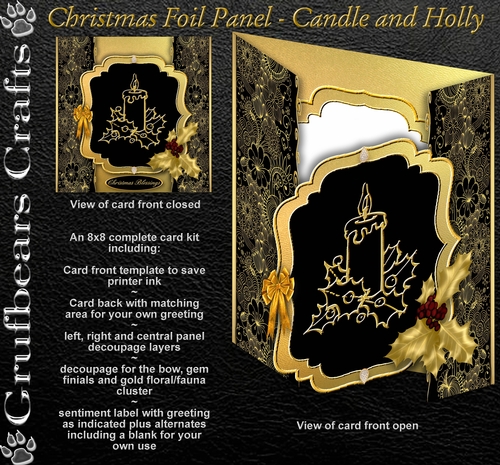 Christmas Foil Panel - Candle and Holly