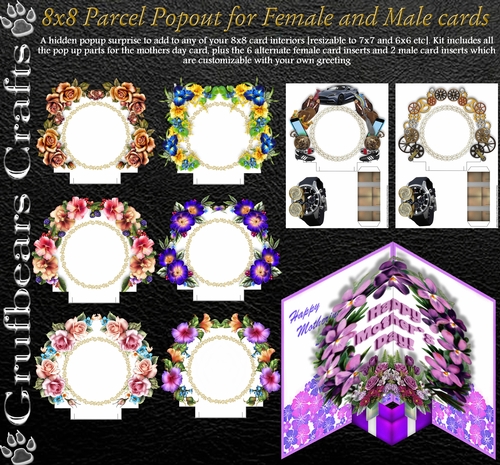 8x8 Parcel Popout for Female and Male cards Bumper Pack