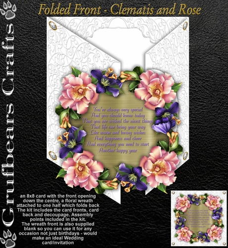 Folded Front Card - Clematis and Rose
