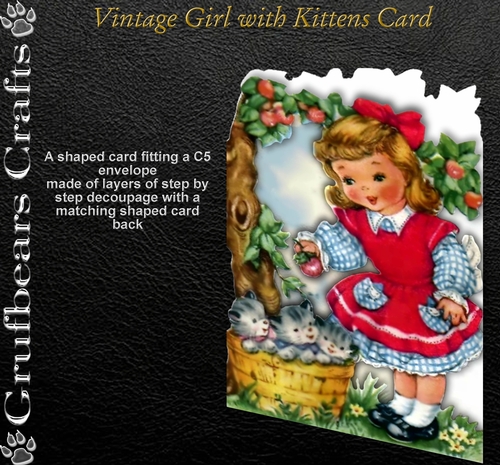 Vintage Girl with Kittens Card