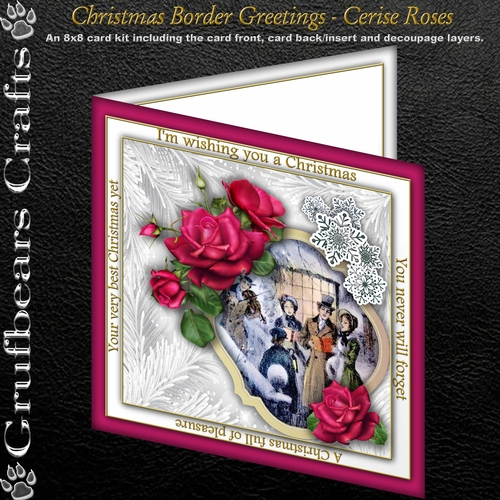Christmas Border Greetings - Cerise Roses