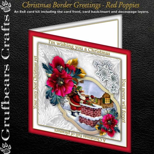 Christmas Border Greetings - Red Poppies