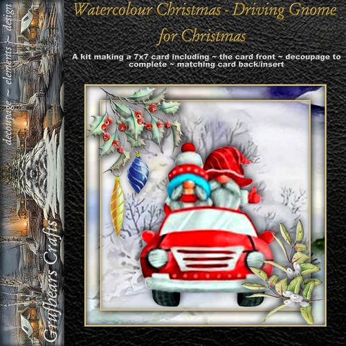 Watercolour Christmas - Driving Gnome for Christmas
