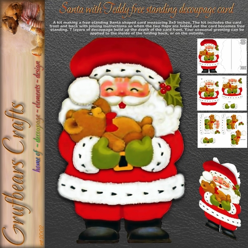 Santa with Teddy Free Standing Card