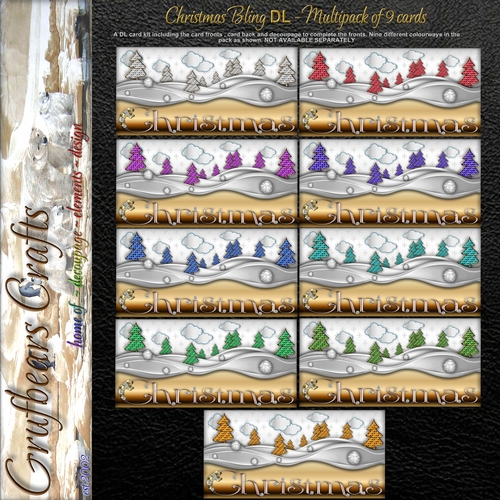 Christmas Bling DL Mulitipack of 9 cards