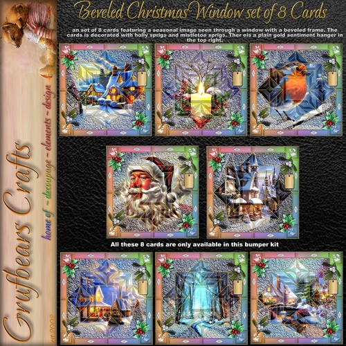 Beveled Christmas Window set of 8 cards