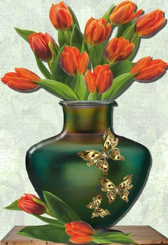 Orange Tulips in Butterfly Vase