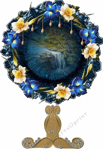 Waterfall scene plate card and stand