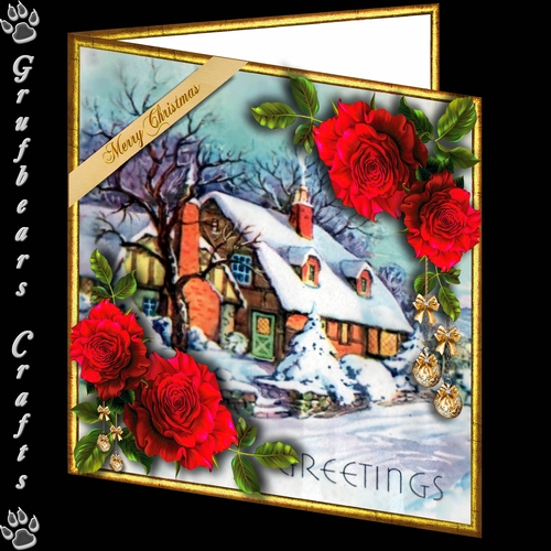 Christmas Roses - Snowy Cottage red
