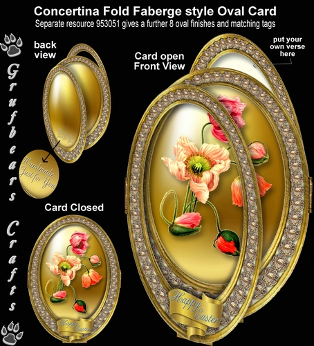 Concertina Fold Oval Card - Poppies