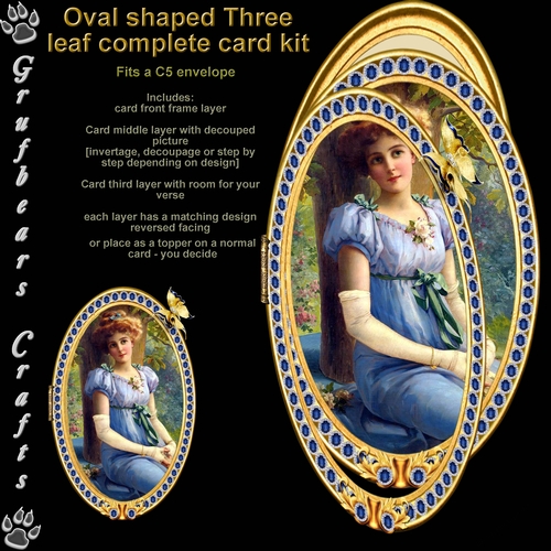 Oval three leaf card - Blue Lady