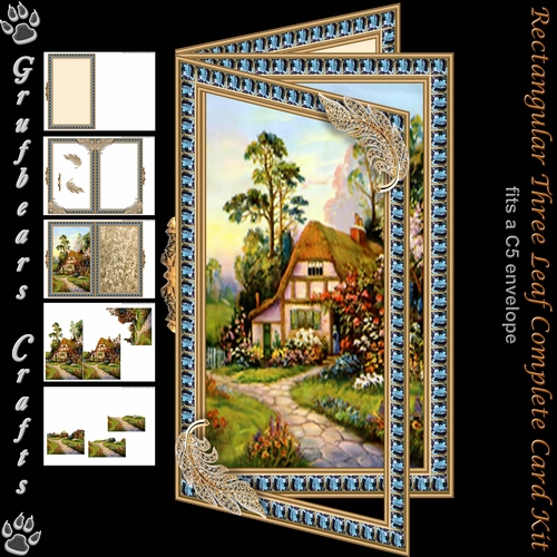 Rectangular three leaf complete card kit - Cottage on the lane