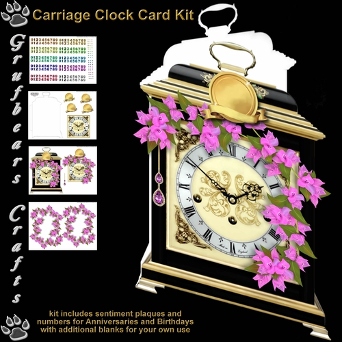 Carriage Clock Card - Bouganvillea