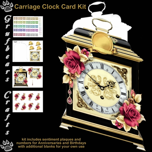 Carriage Clock Card - Red Rose