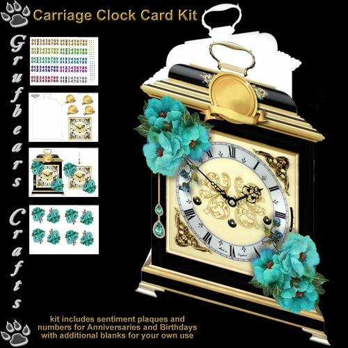 Carriage Clock Card - Blue Poppies