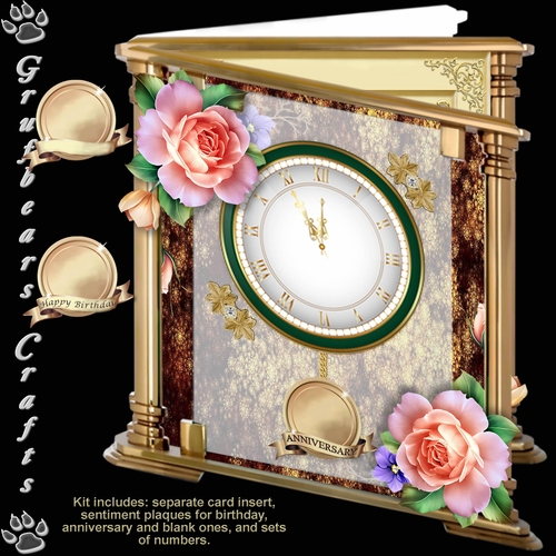 Glass and Brass Clock Card - Peachy Rose