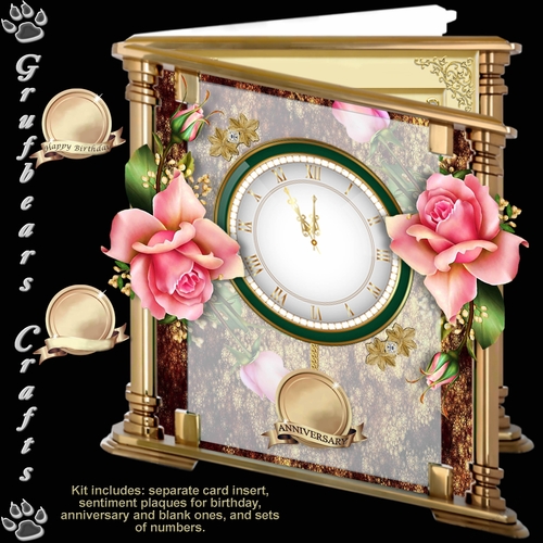 Glass and Brass Clock Card - Pink Rose