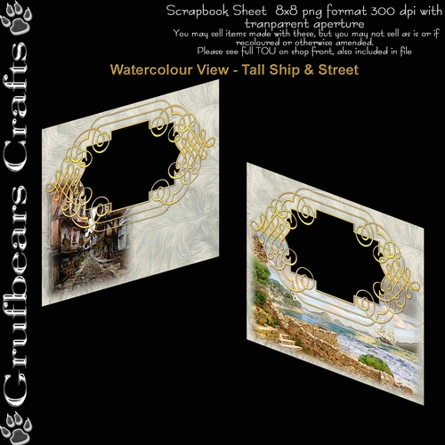 Quick Pages/Card Fronts Watercolour View - Tall Ship & Street