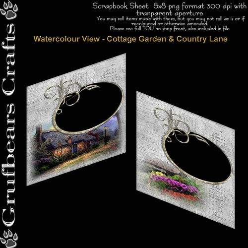 Quick Pages/Card Fronts Watercolour View - Cottage Garden & Country Lane