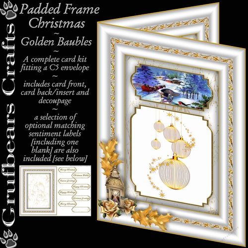 Padded Frame Christmas - Golden Baubles