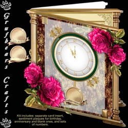 Glass and Brass Clock Card - Cerise Floribunda