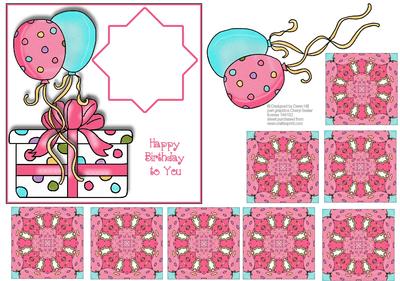 Birthday Balloons & Present - Cardfront + Teabag