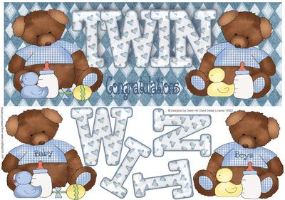 Teddy Boy Twins - Dl Card + Decoupage